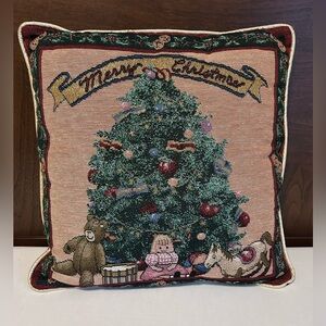 Portofino Festive tapestry velvet Tree Merry Christmas Decorative throw Pillow